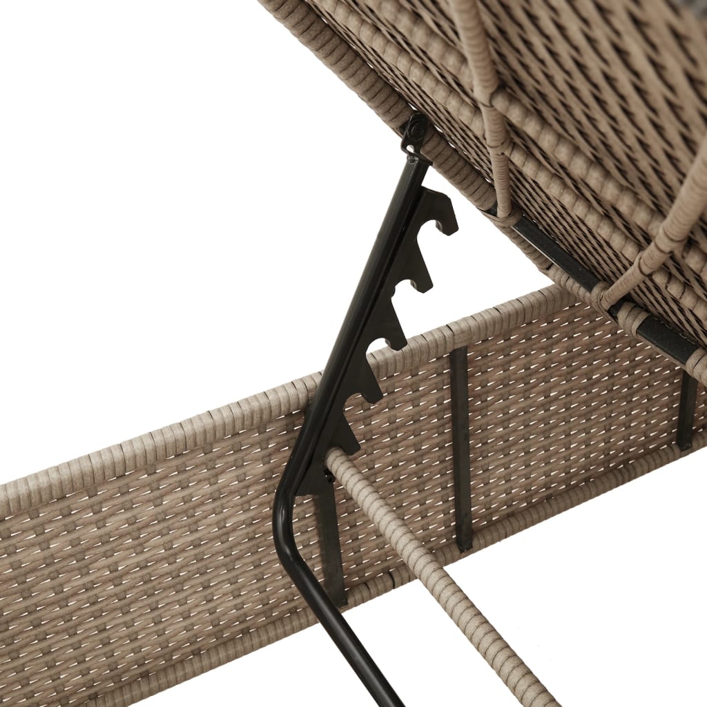 Sun lounger with a table and cushions, sand, poly rattan