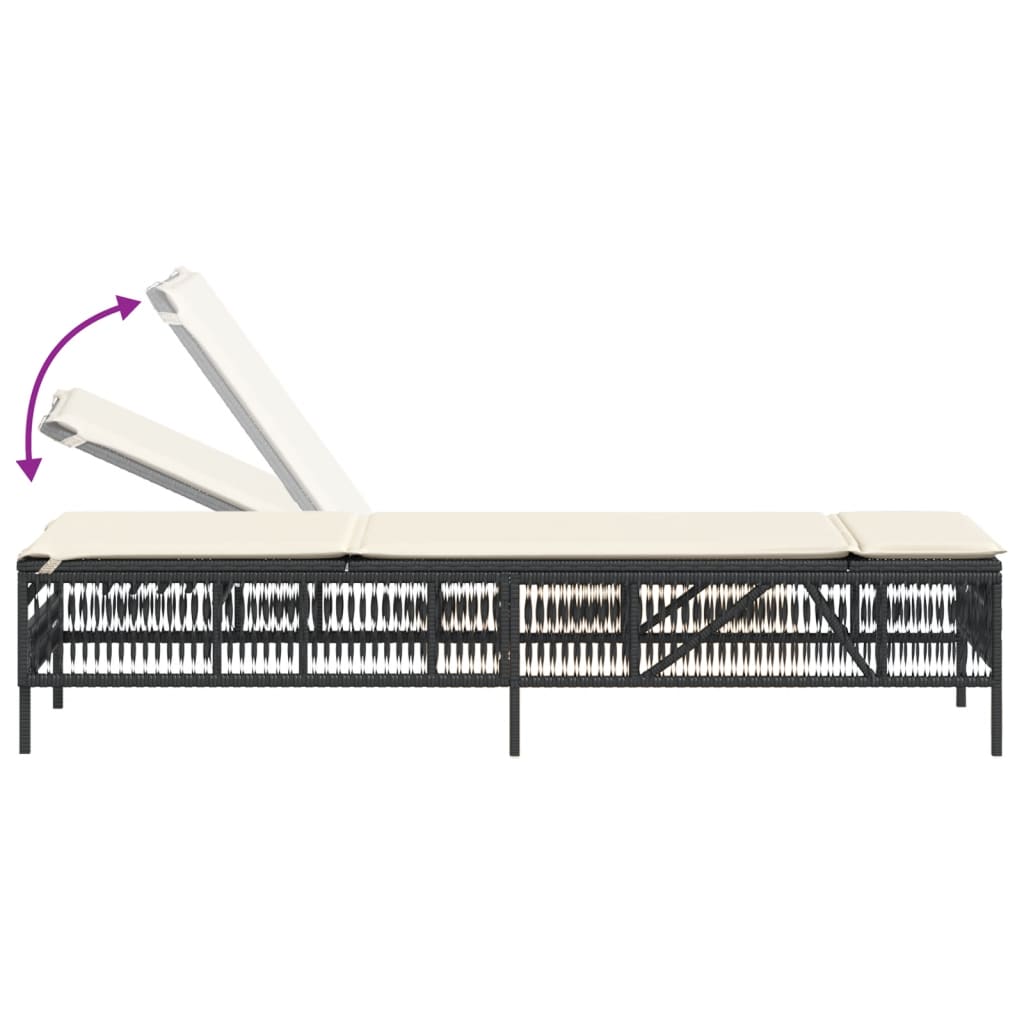 Sun loungers with table, 2 pcs., black, poly rattan
