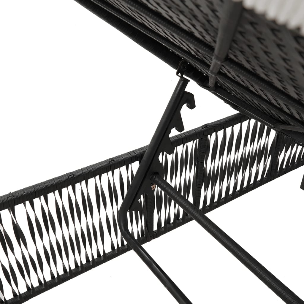 Sun loungers with table, 2 pcs., black, poly rattan