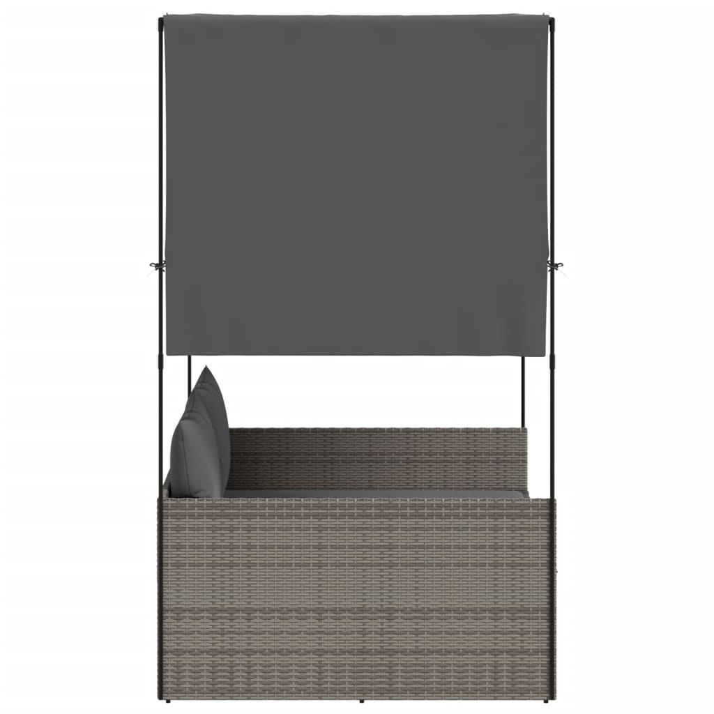 Two-seater sun lounger with canopy and curtains, grey