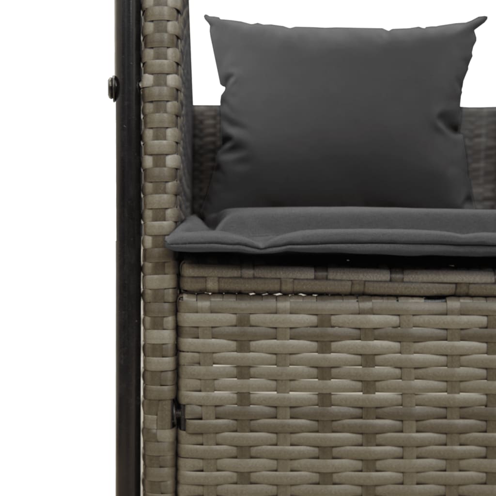 Two-seater sun lounger with canopy and curtains, grey