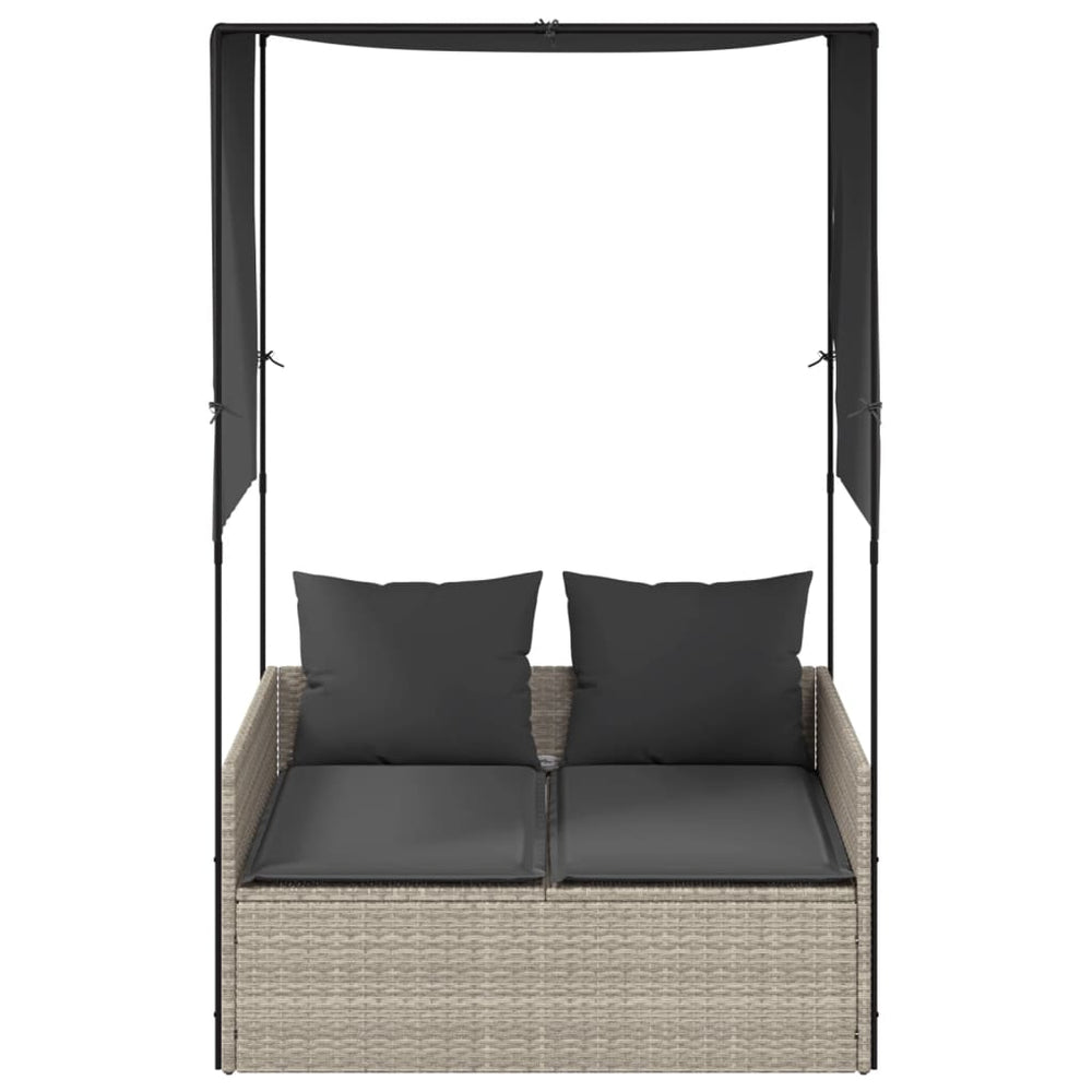 Two-seater sun lounger with canopy and curtains, grey