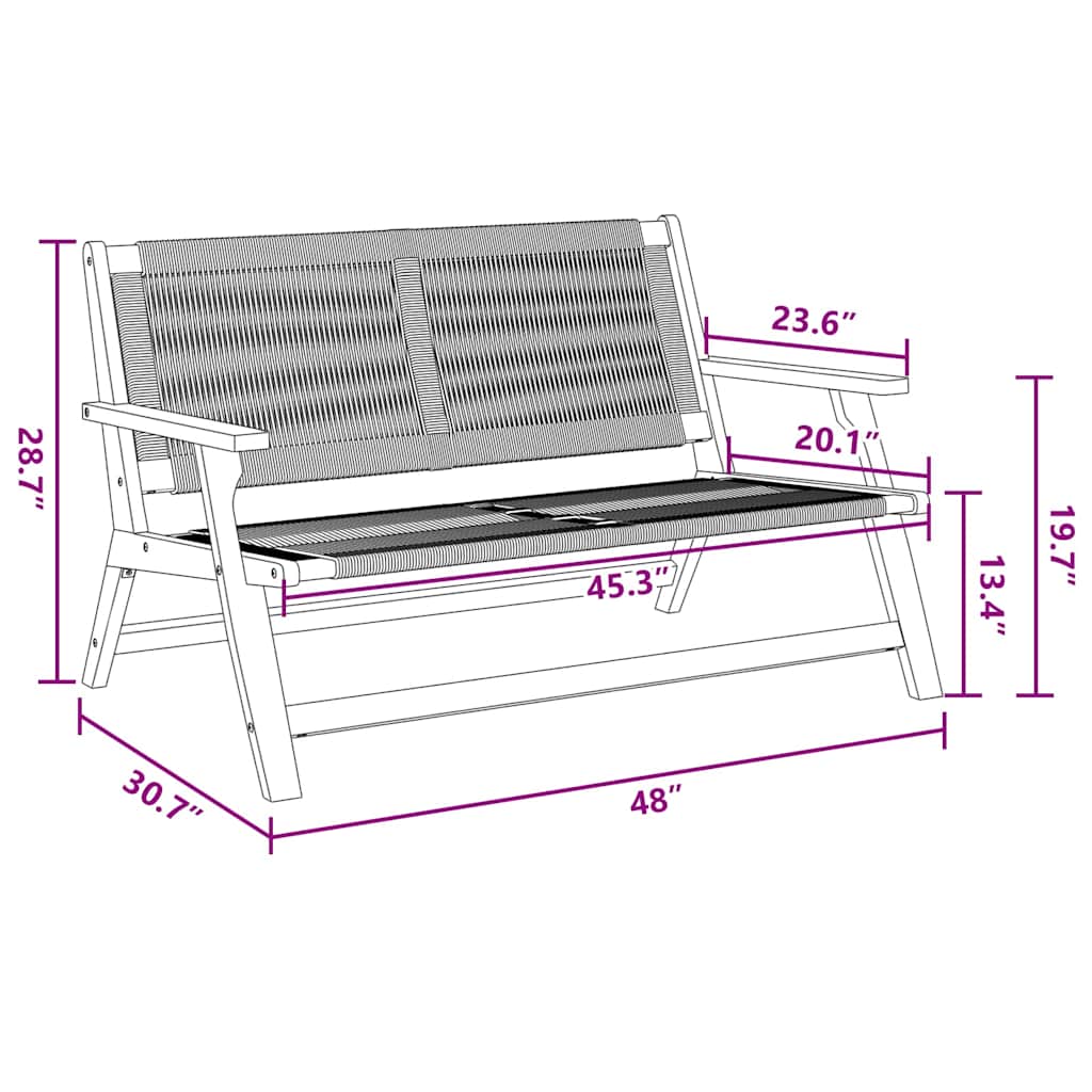 Juodas sodo suolas 76x122x73 cm iš kietos akacijos medienos