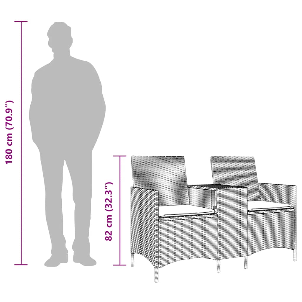 Two-seater garden sofa with table and cushions, sand-colored