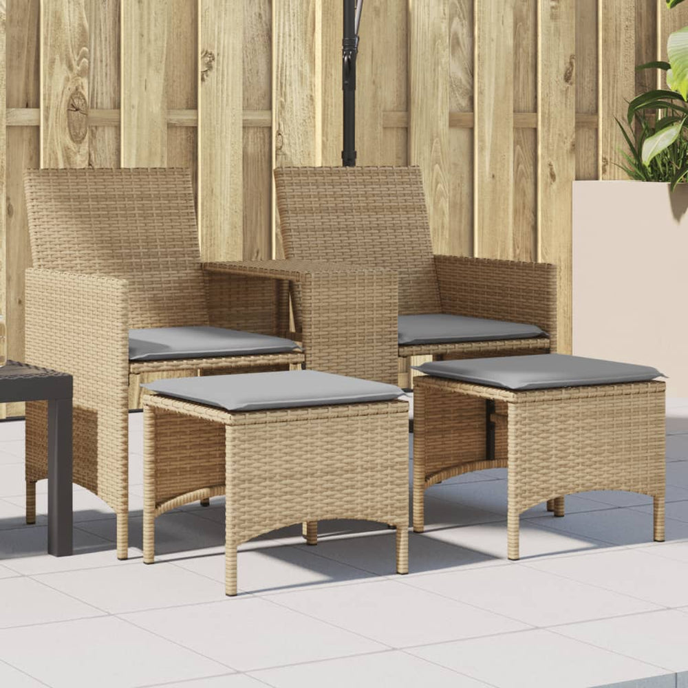 Two-seater garden sofa with table/stools, sand, poly rattan