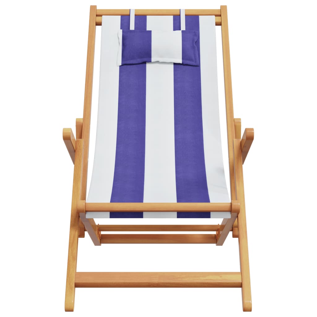 Folding beach chair, blue/white, eucalyptus/fabric
