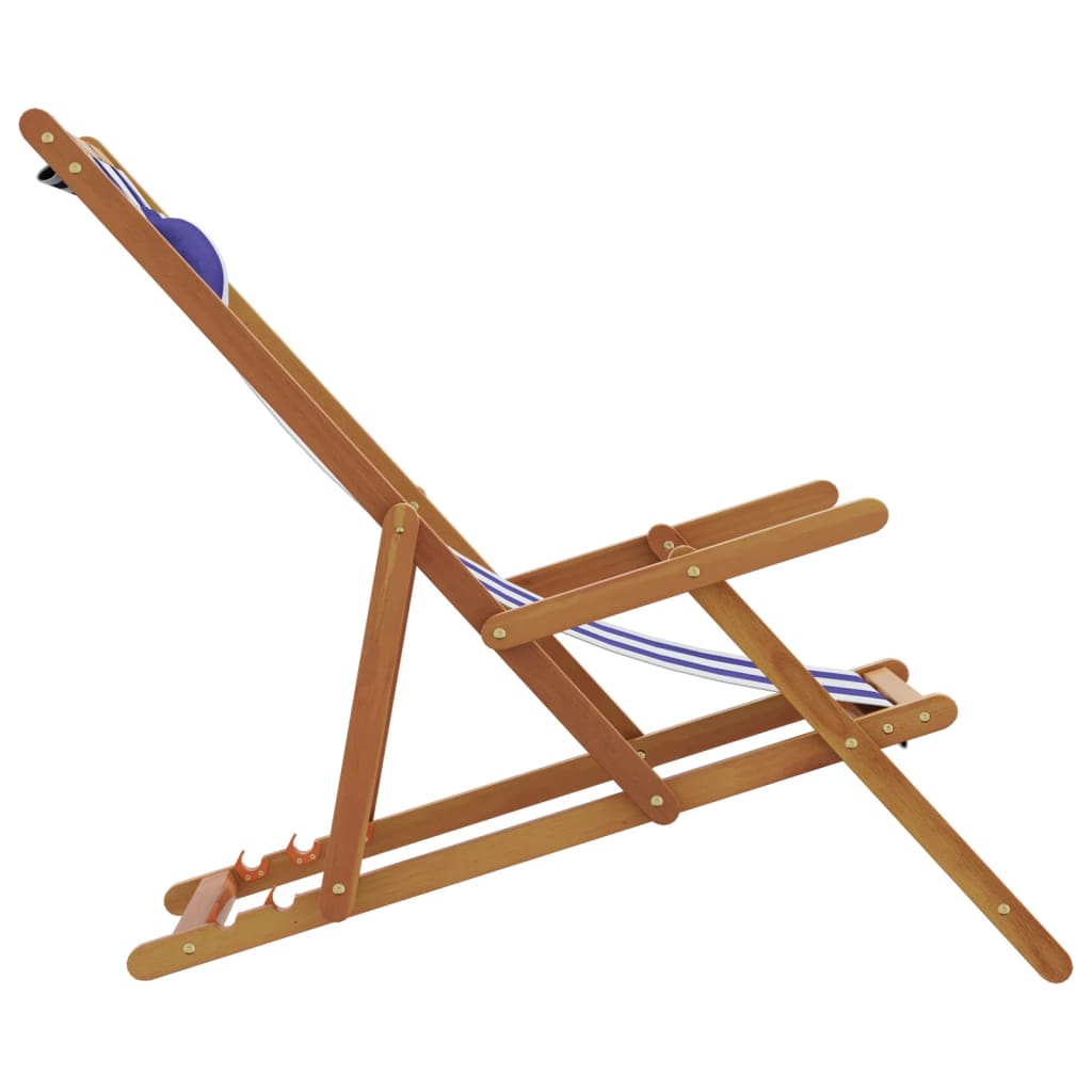 Folding beach chair, blue/white, eucalyptus/fabric
