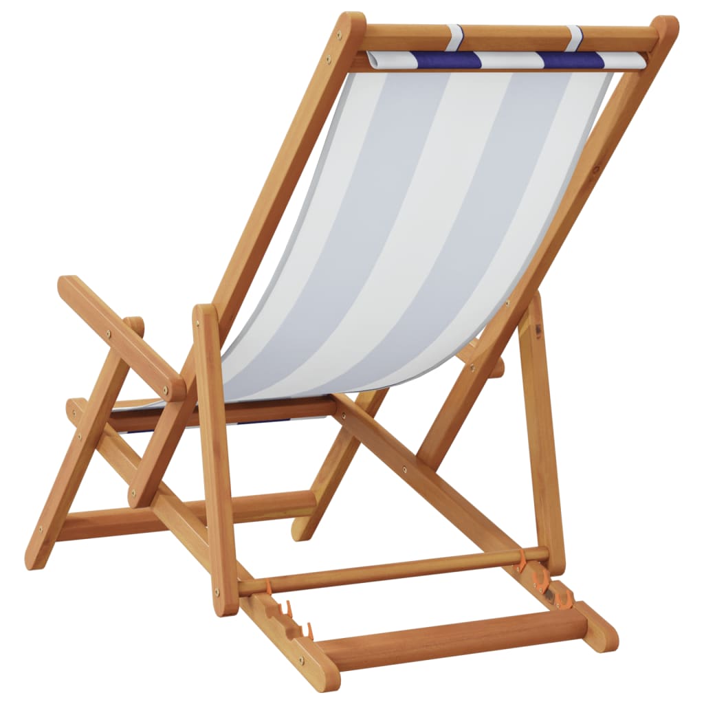 Folding beach chair, blue/white, eucalyptus/fabric