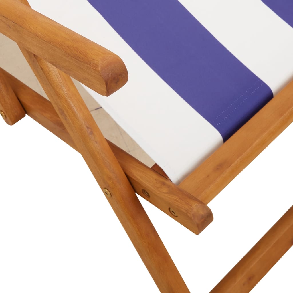 Folding beach chair, blue/white, eucalyptus/fabric