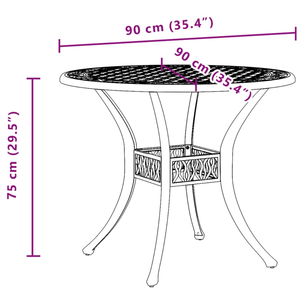 Garden table, bronze, 90x75cm, cast aluminum