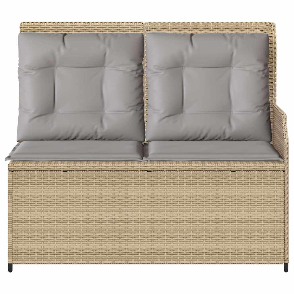 Reclining garden bench with cushions, sand, poly rattan