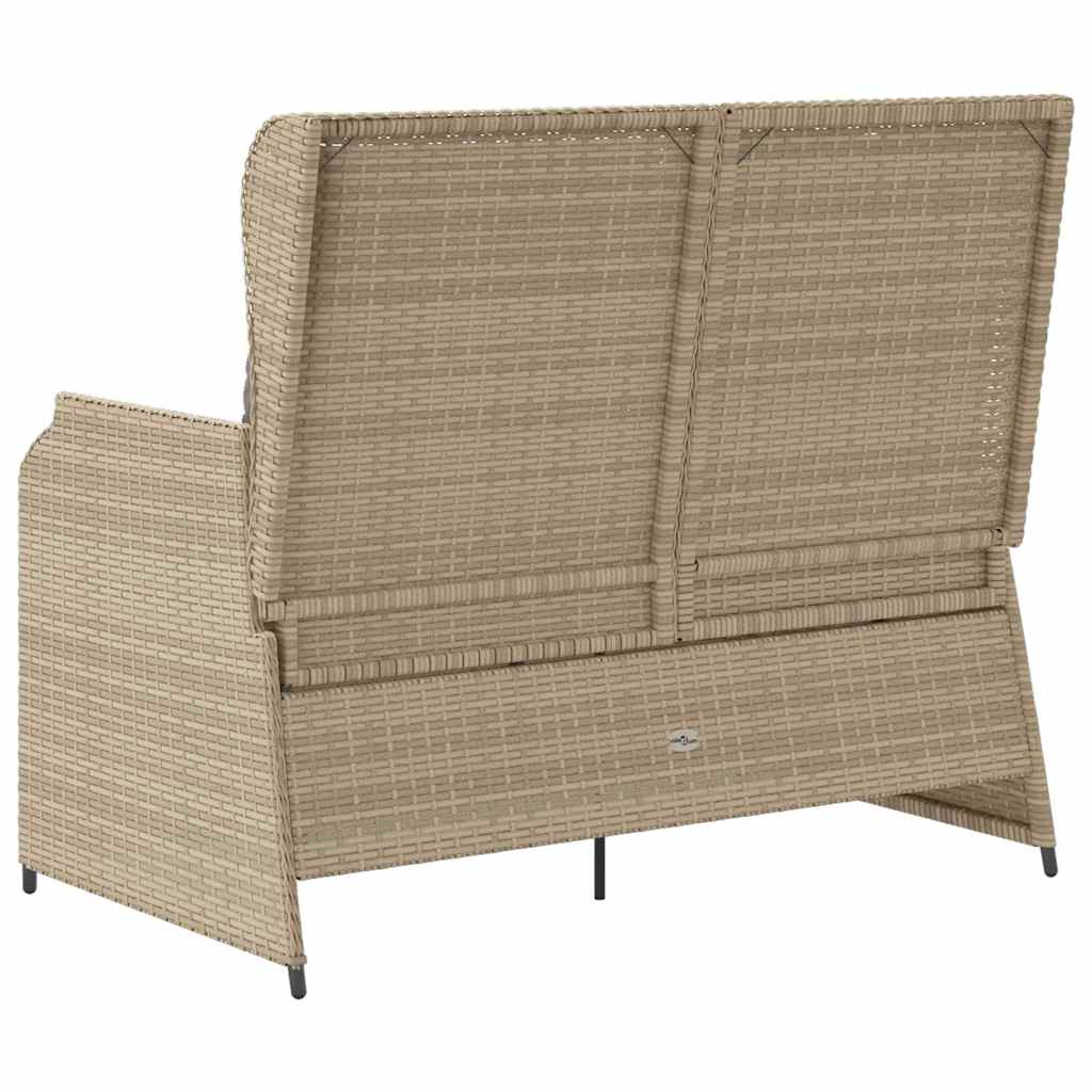 Reclining garden bench with cushions, sand, poly rattan