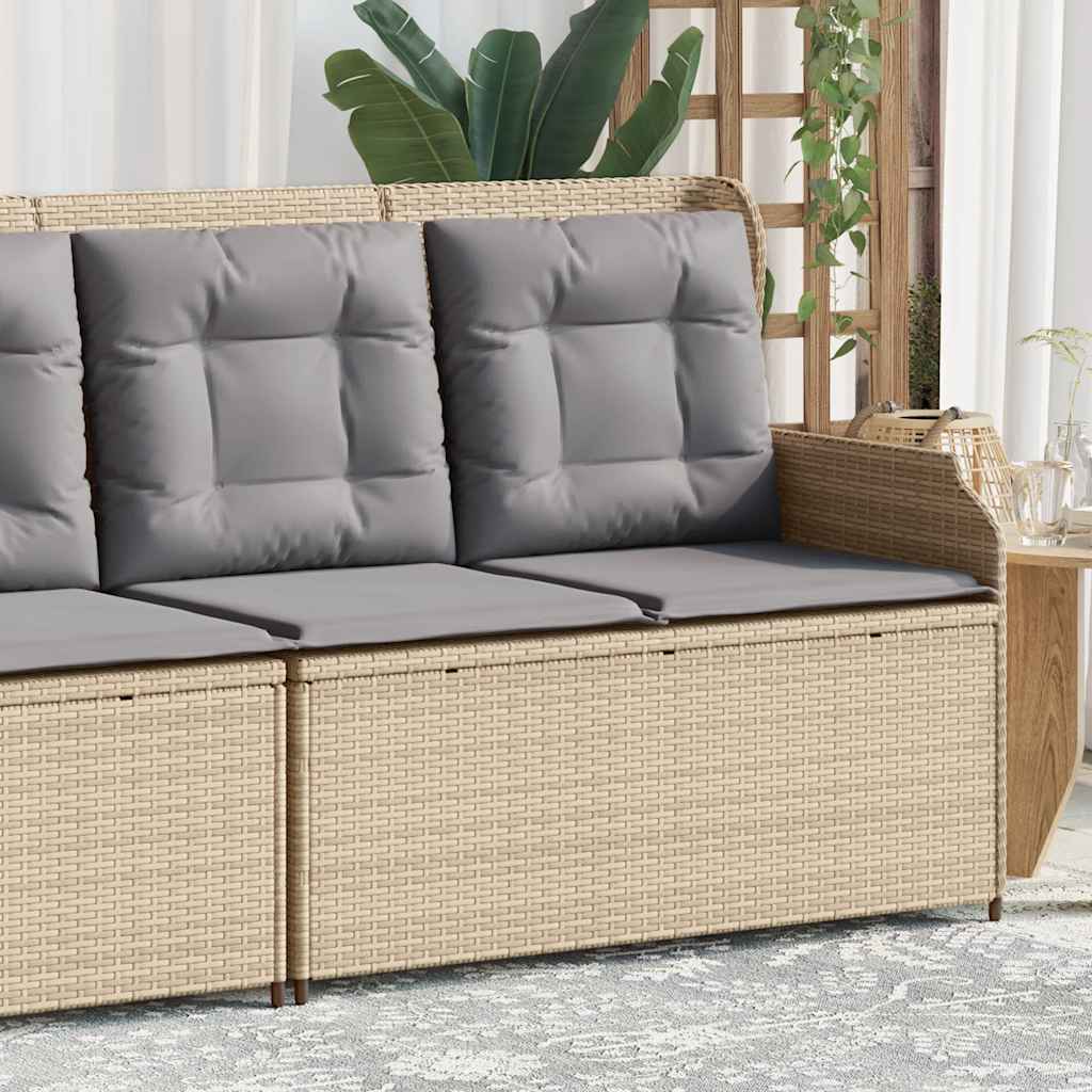 Reclining garden bench with cushions, sand, poly rattan