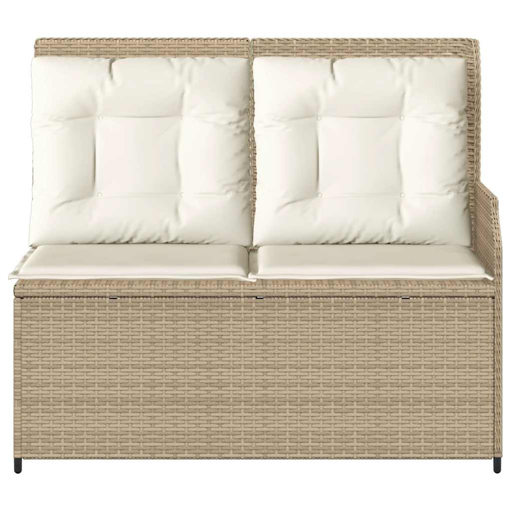 Reclining garden bench with cushions, sand, poly rattan