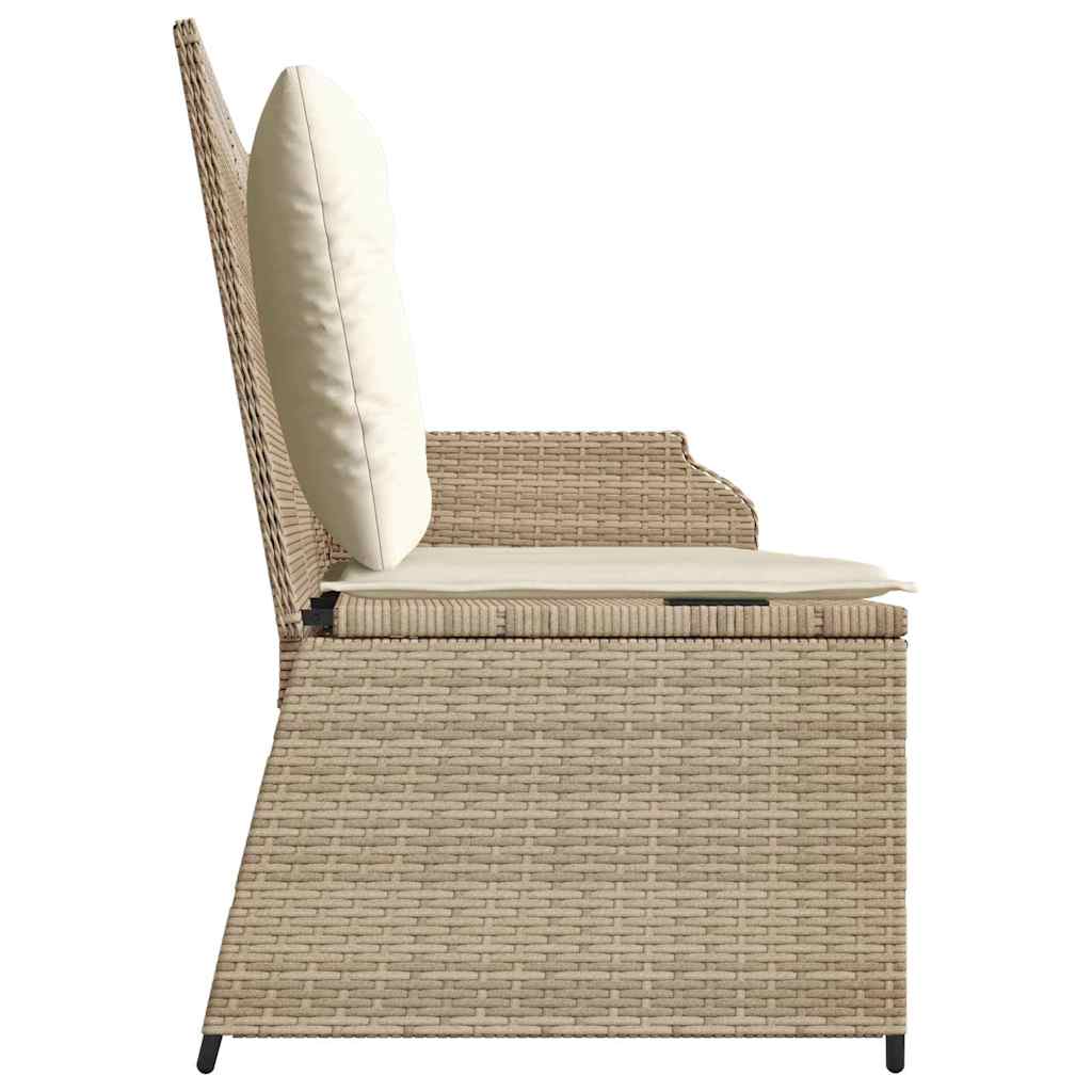 Reclining garden bench with cushions, sand, poly rattan