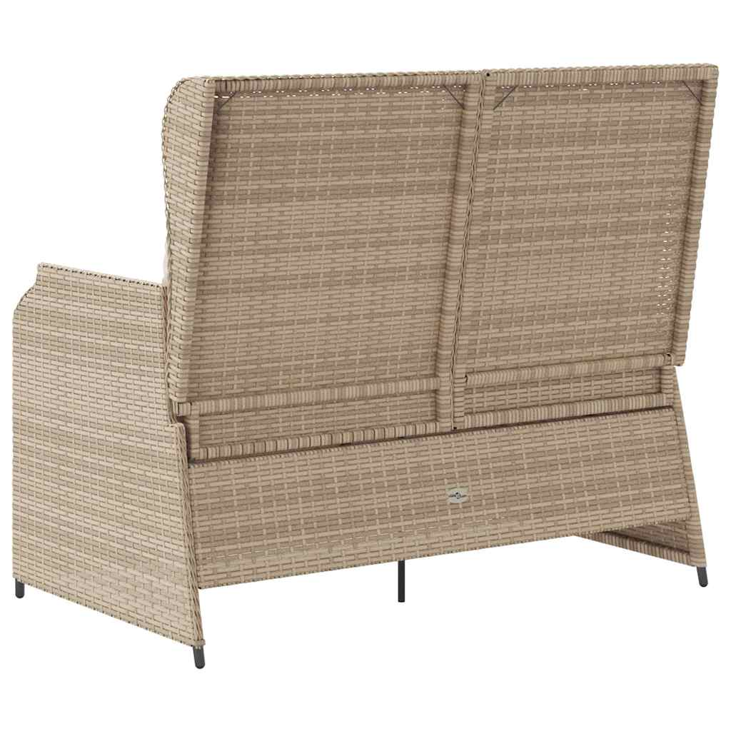 Reclining garden bench with cushions, sand, poly rattan