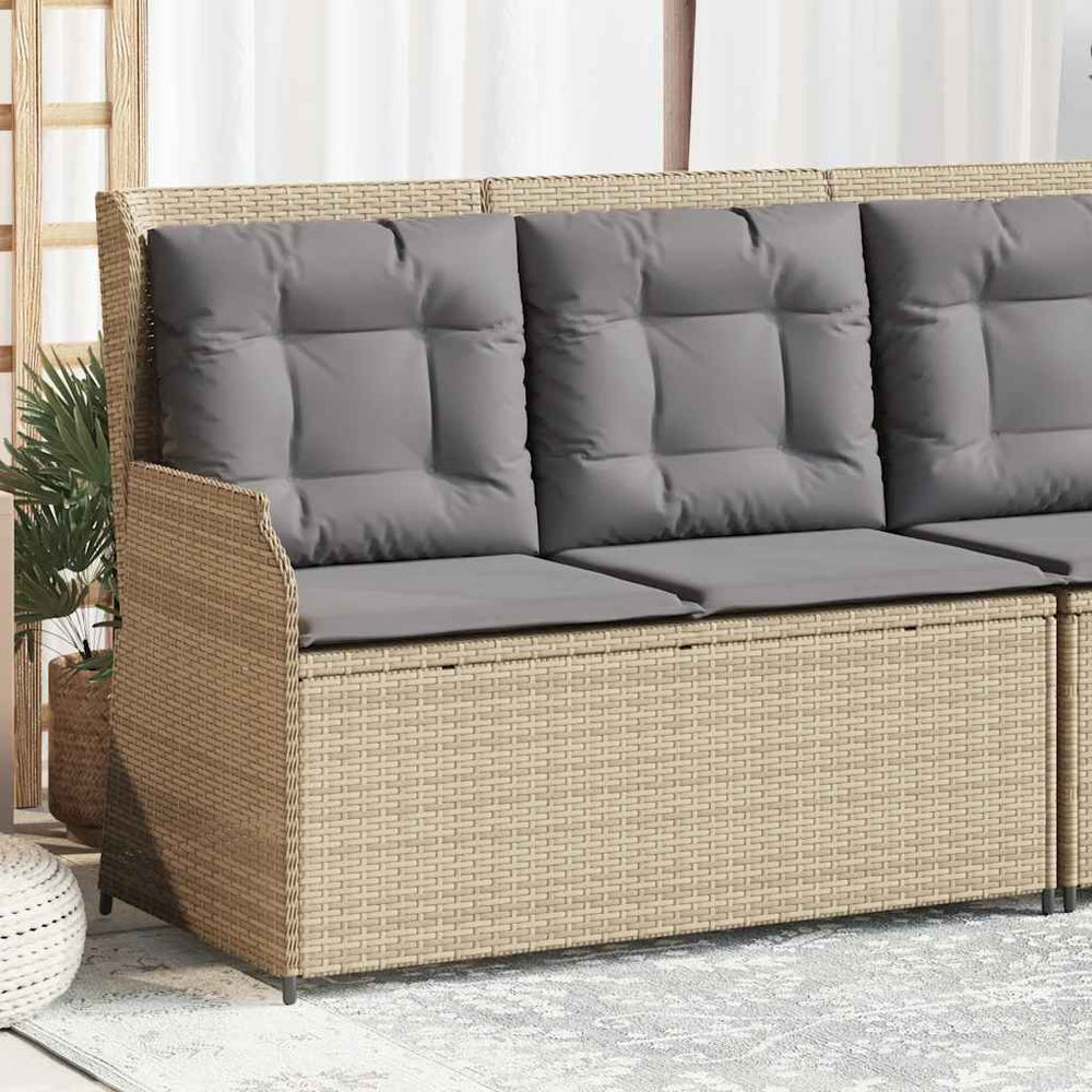 Reclining garden bench with cushions, sand, poly rattan