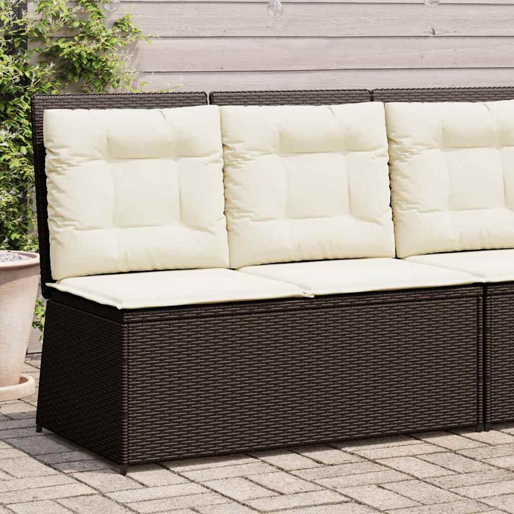 Reclining garden bench with cushions, brown, poly rattan