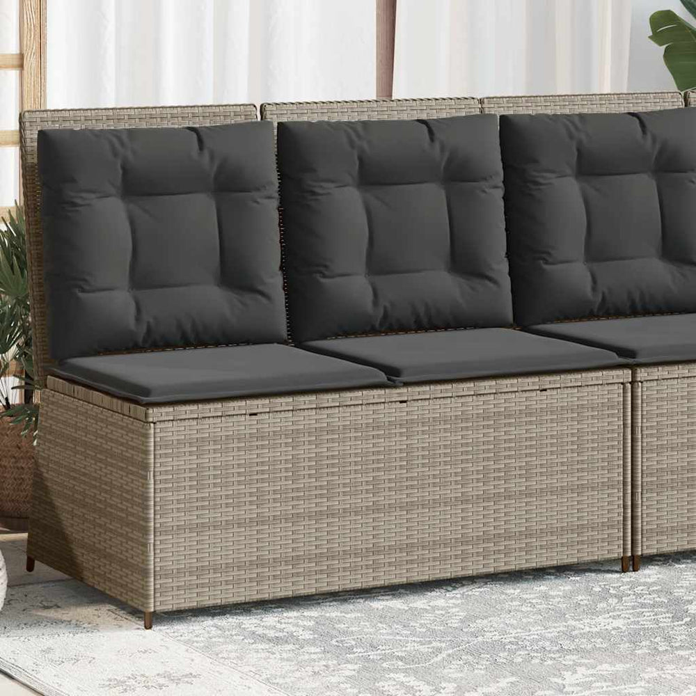 Reclining garden bench with cushions, grey, poly rattan