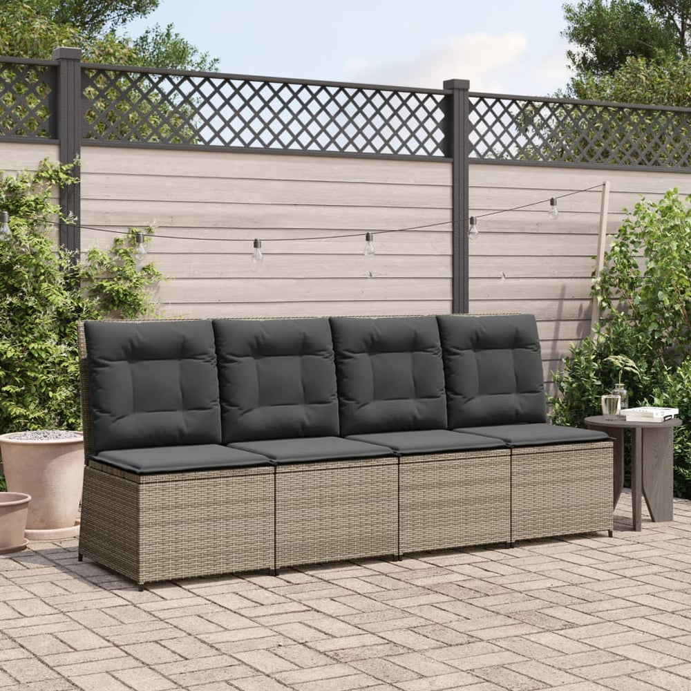 Reclining garden sofa section with cushions, grey, poly rattan