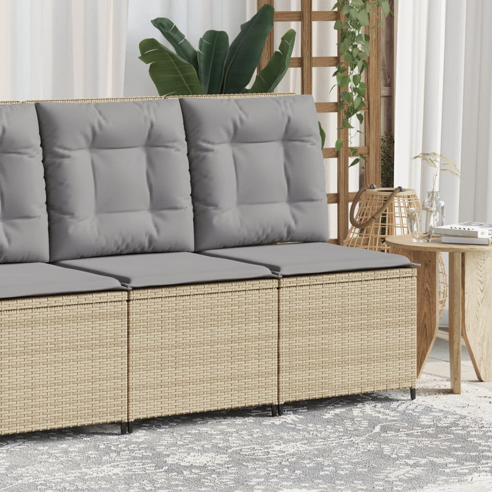 Reclining garden sofa section with cushions, sand, poly rattan