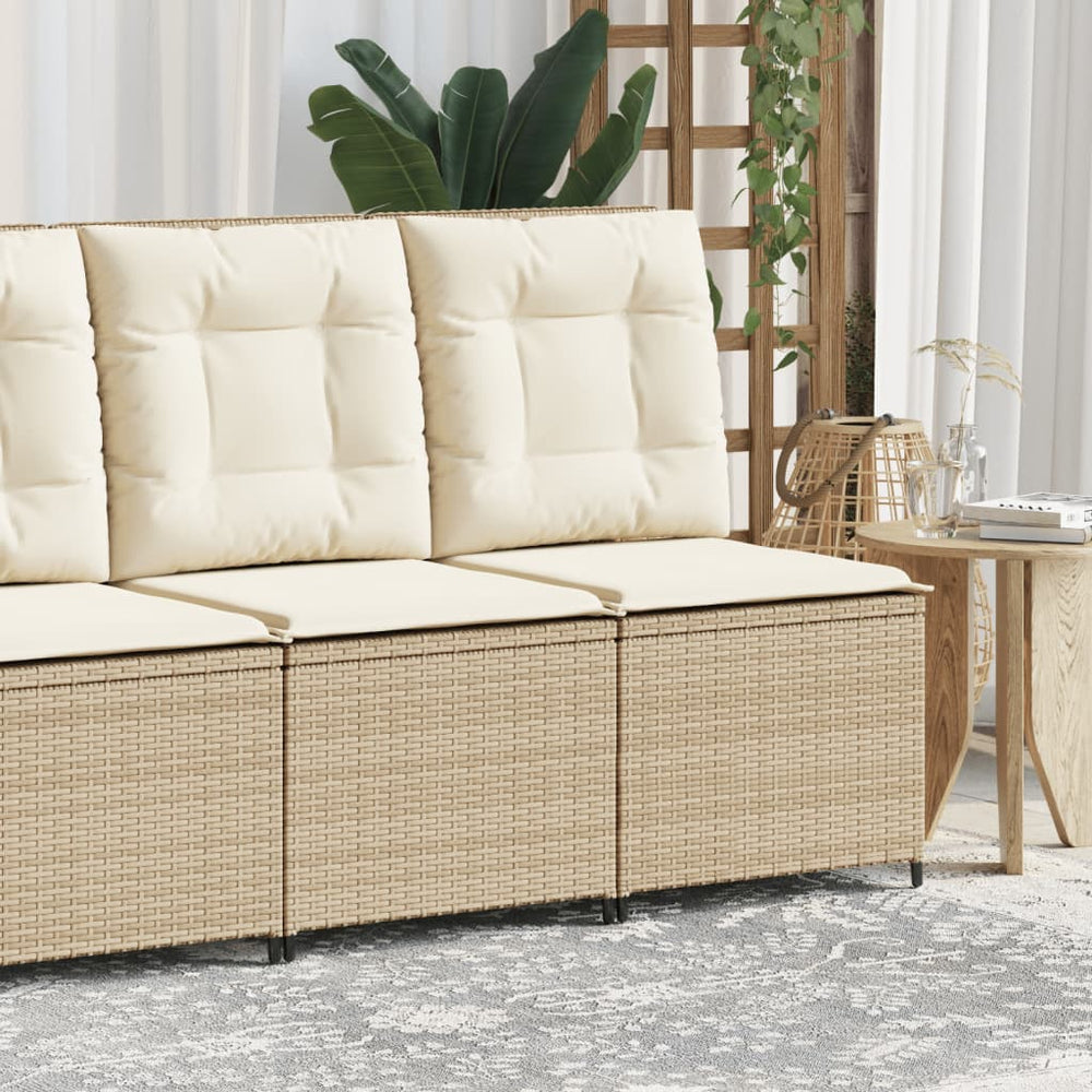 Reclining garden sofa section with cushions, sand, poly rattan