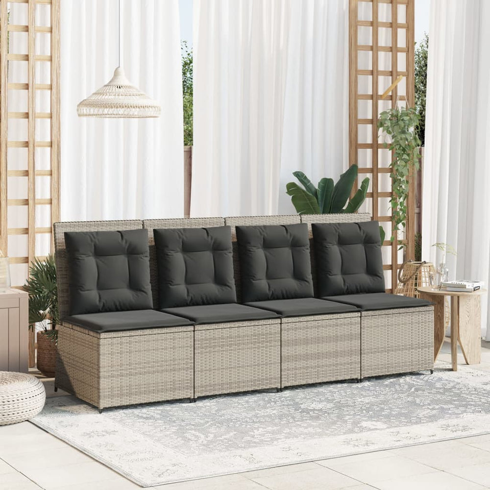 Reclining garden sofa section with cushions, grey, poly rattan
