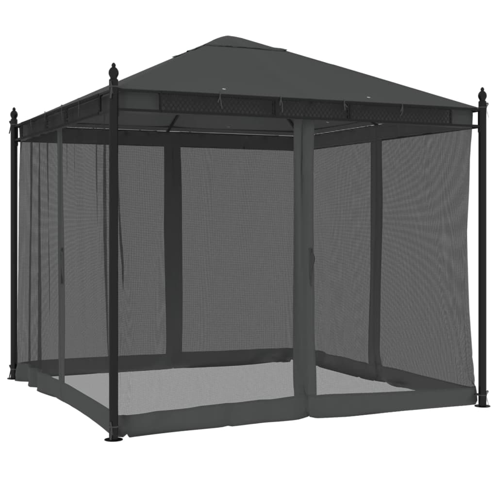 Pavėsinė su tinkleliu XANDER, antracito, 2,93x2,93m