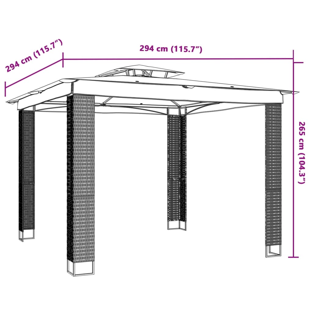 Gazebo with a double roof XANDER, anthracite, 2.94x2.94m