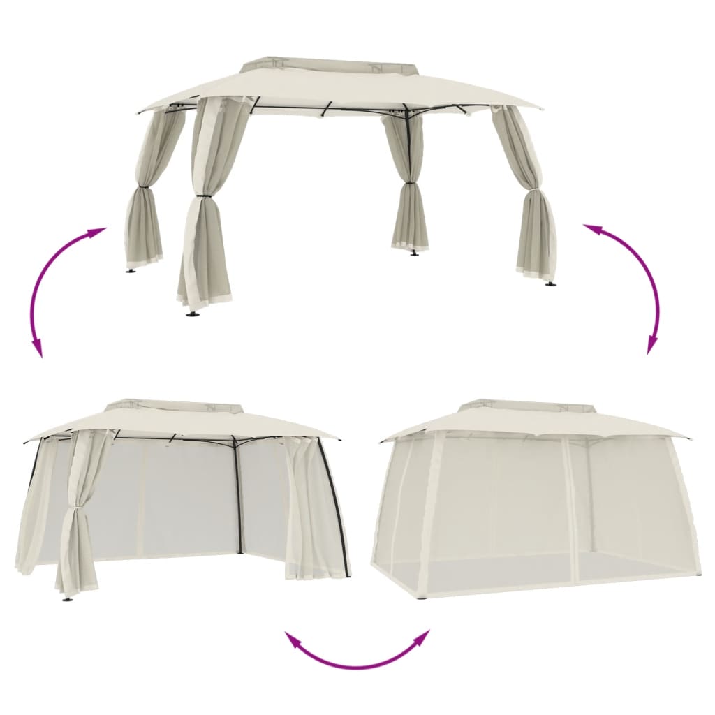 Gazebo with roof XANDER, cream, 3.93x2.93m