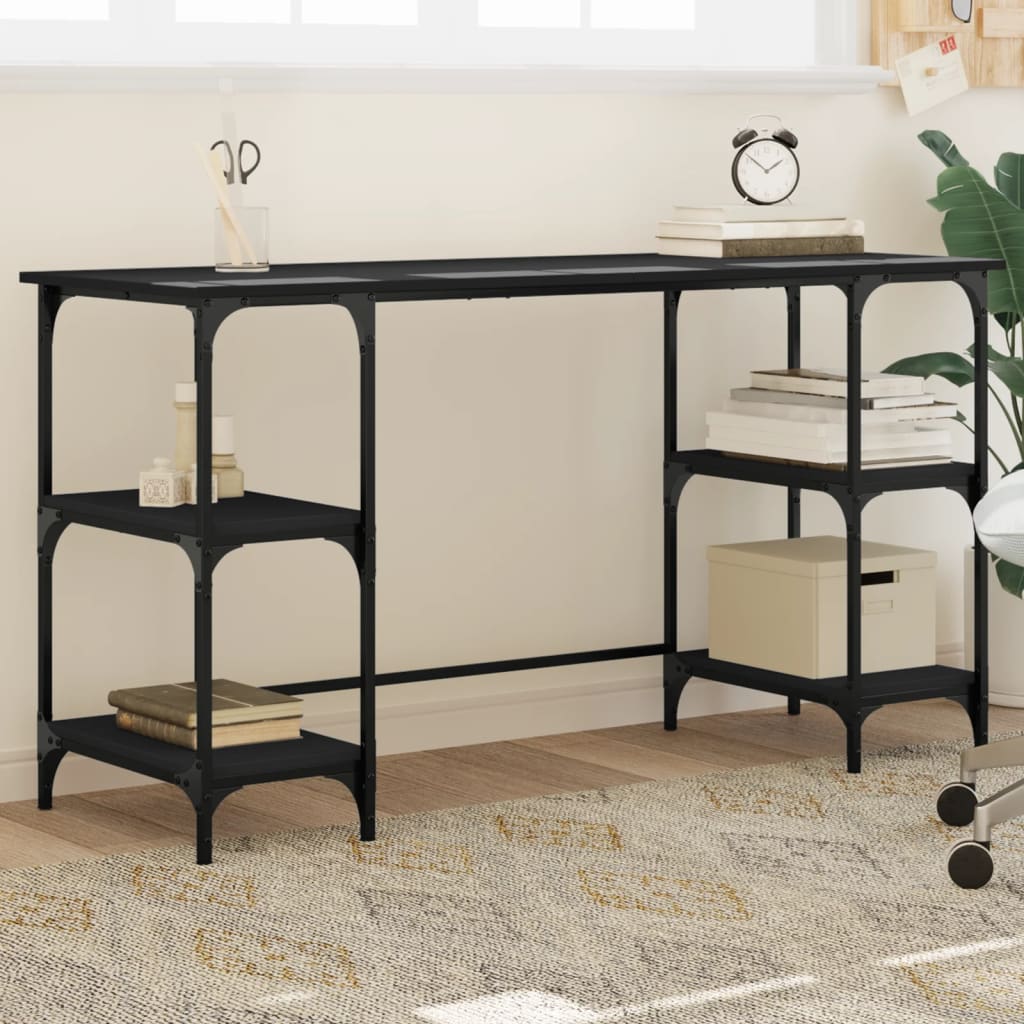 Writing desk, black, 140x50x75cm, metal/engineered wood