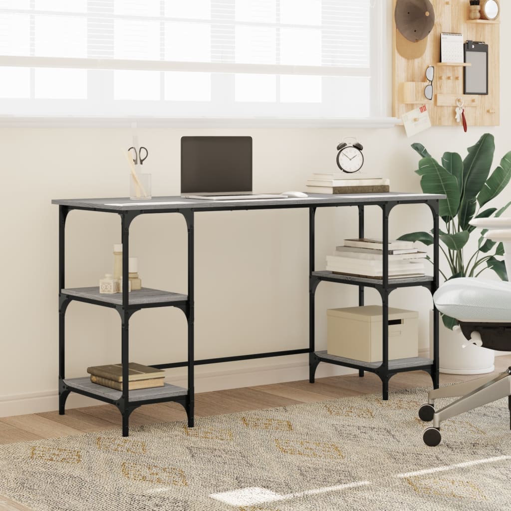 Desk, gray oak, 140x50x75cm, metal/wood