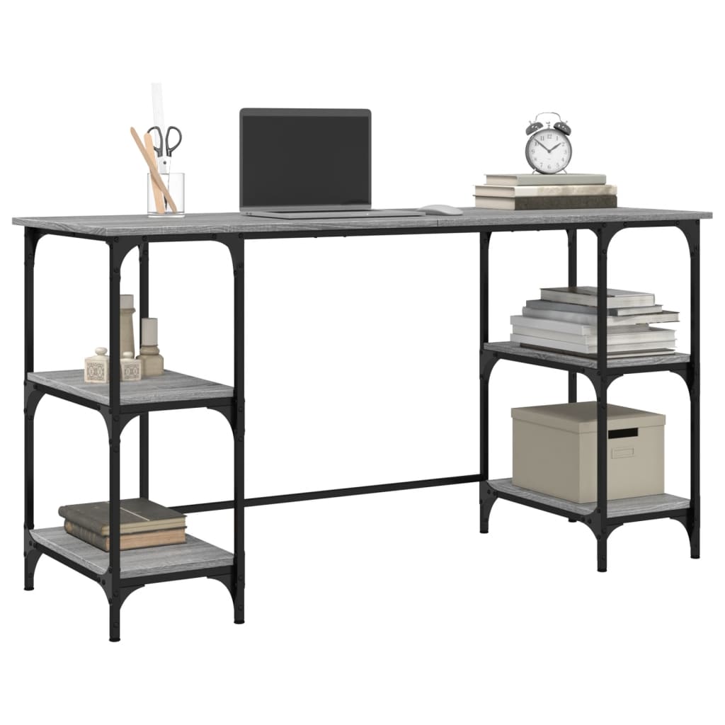 Desk, gray oak, 140x50x75cm, metal/wood