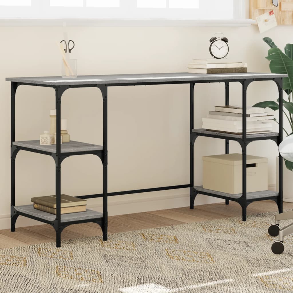Desk, gray oak, 140x50x75cm, metal/wood