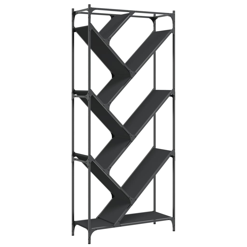 Knygų spinta, juoda, 79x30x180cm, apdirbta mediena ir metalas