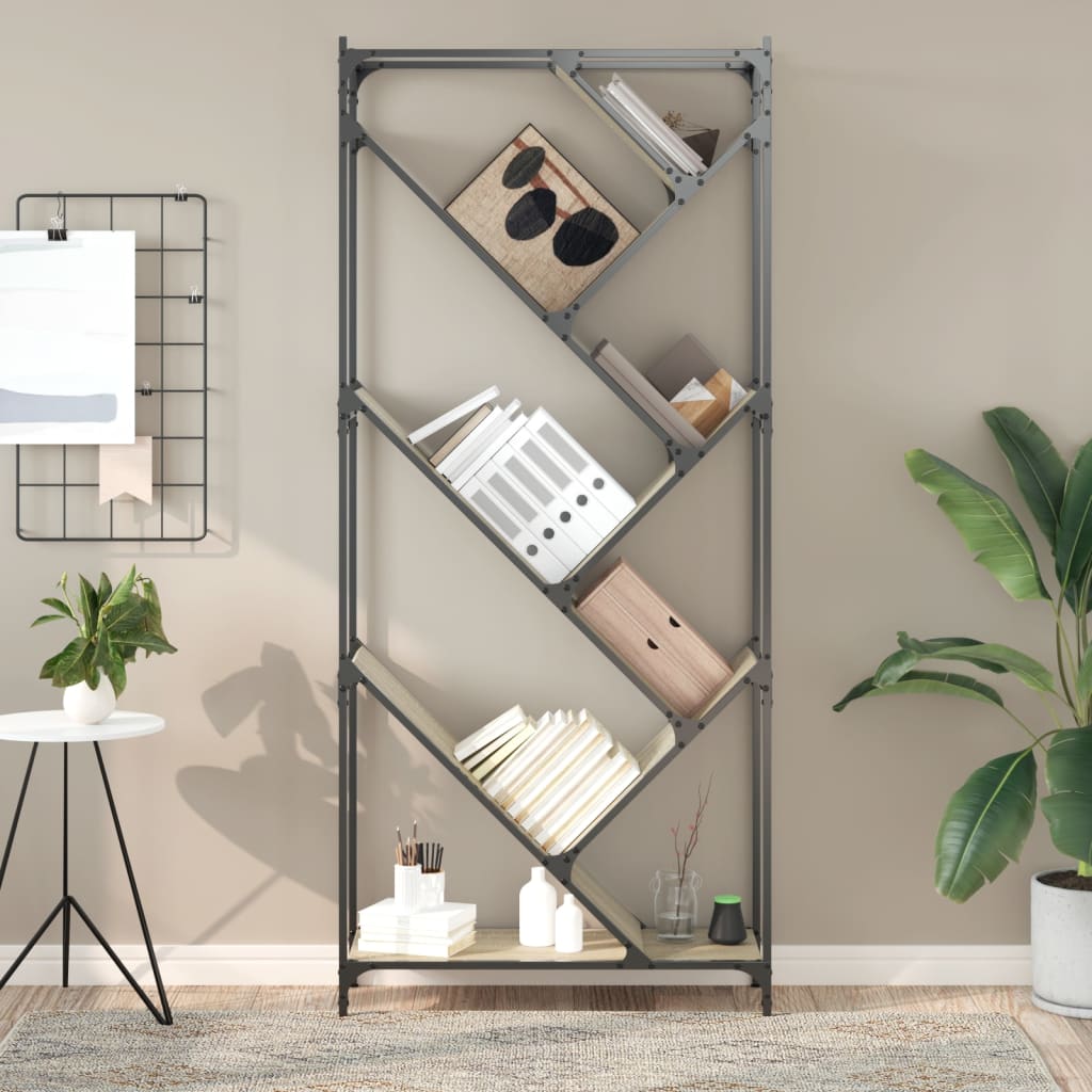Bookcase, oak, 79x30x180cm, treated wood and metal