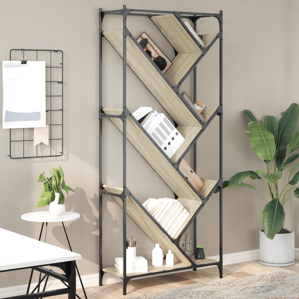 Bookcase, oak, 79x30x180cm, treated wood and metal
