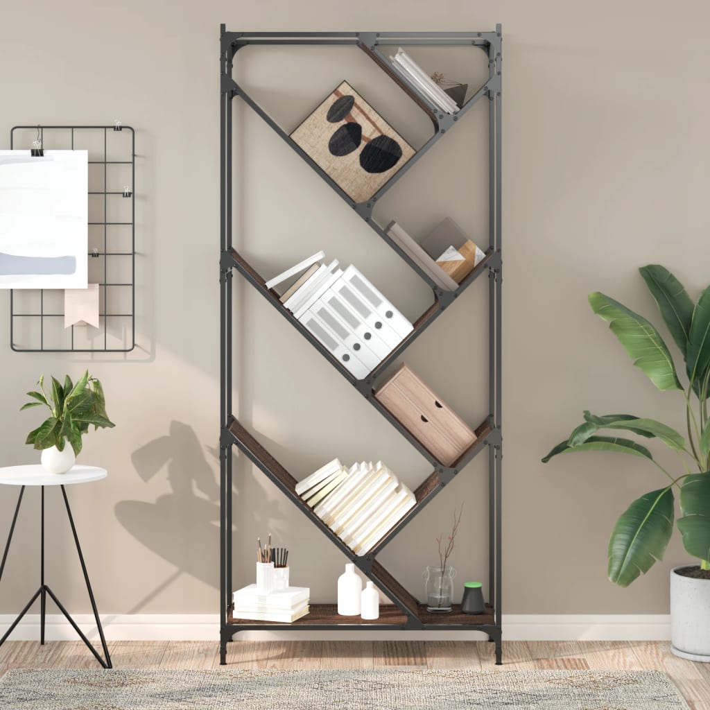 Bookcase, brown oak, 79x30x180cm, wood and metal