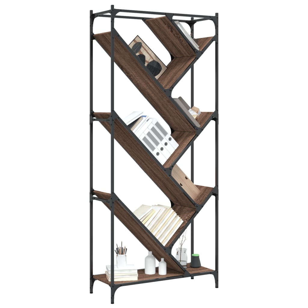 Bookcase, brown oak, 79x30x180cm, wood and metal