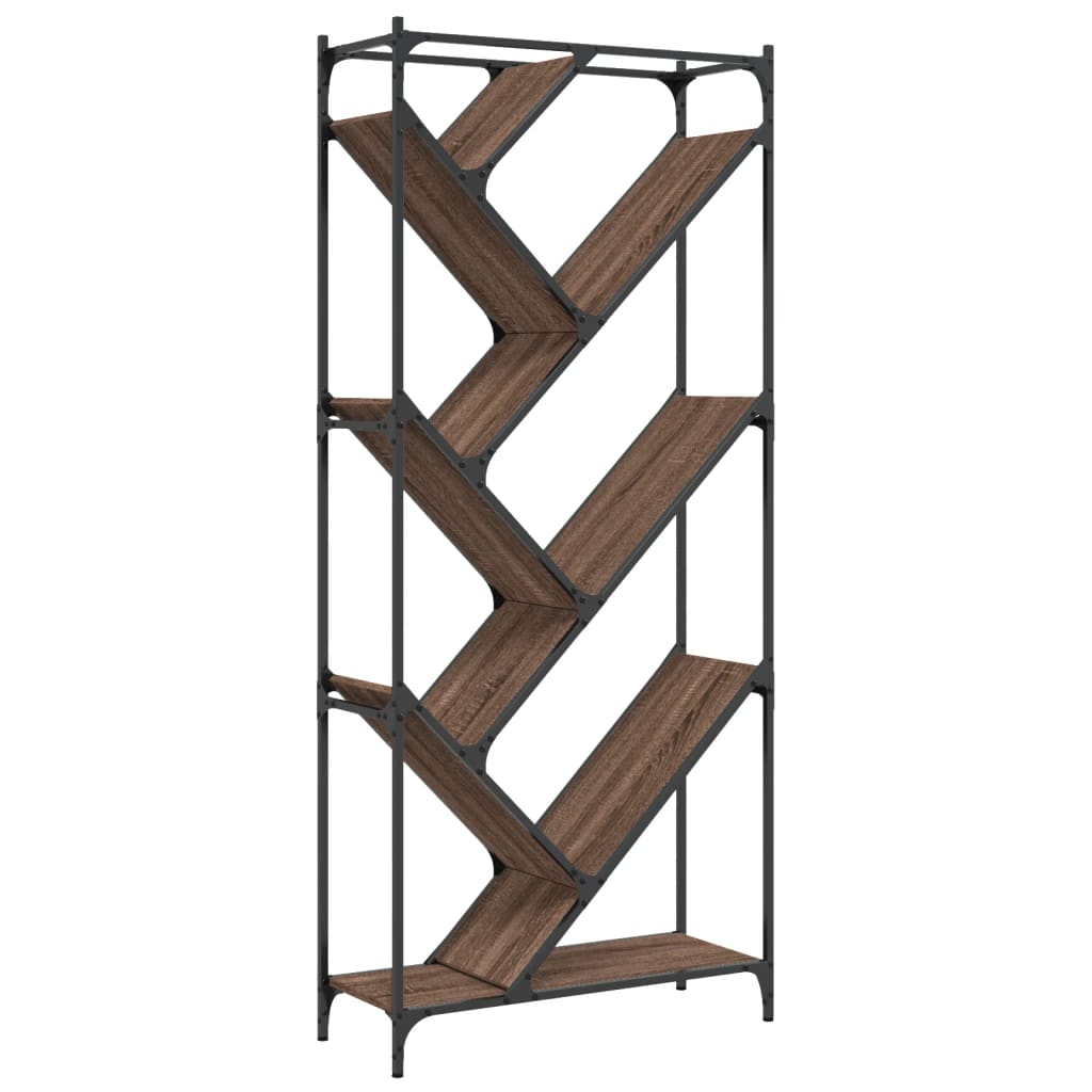 Bookcase, brown oak, 79x30x180cm, wood and metal