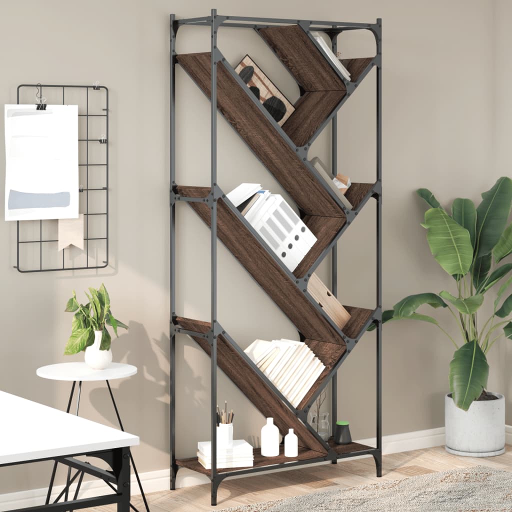 Bookcase, brown oak, 79x30x180cm, wood and metal