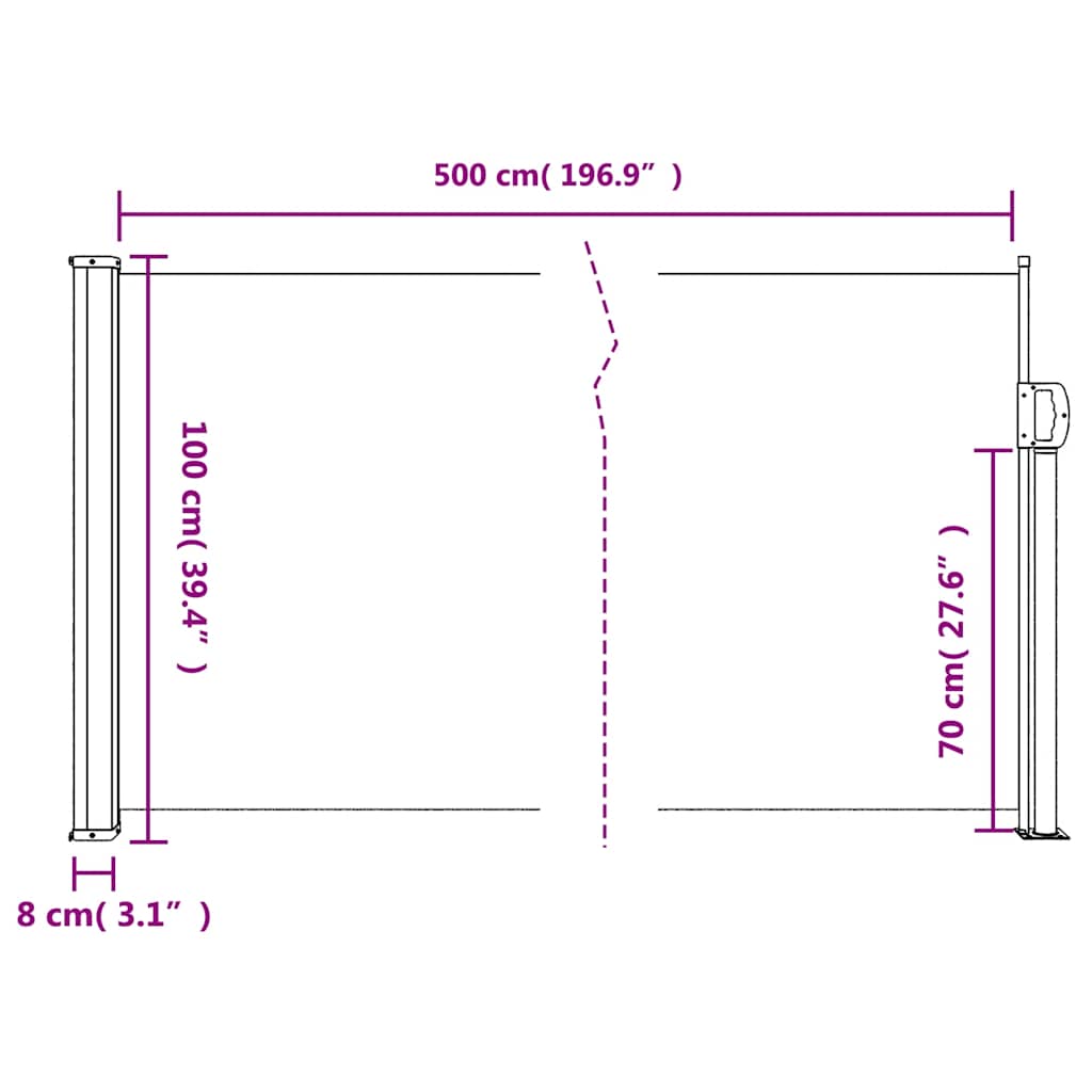 Retractable side awning, cream, 100x500cm