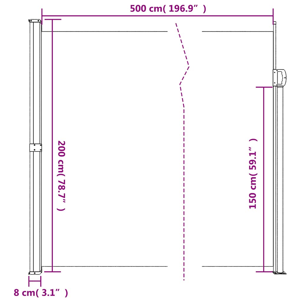 Retractable side awning, black, 200x500cm
