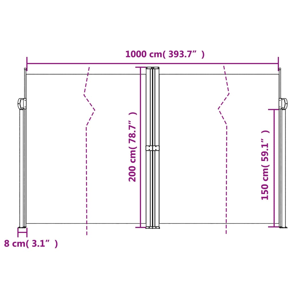 Retractable side awning, black, 200x1000cm