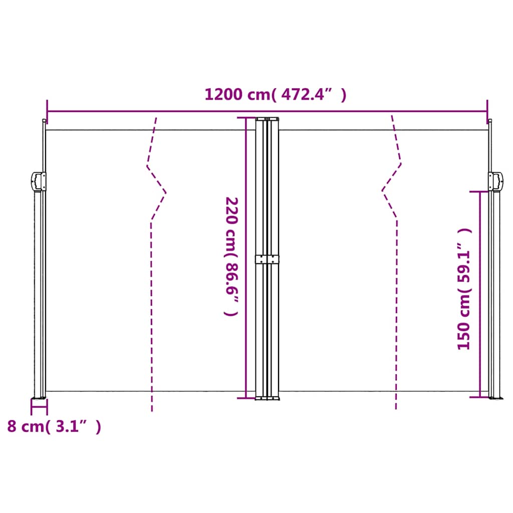 Retractable side awning, anthracite, 220x1200cm