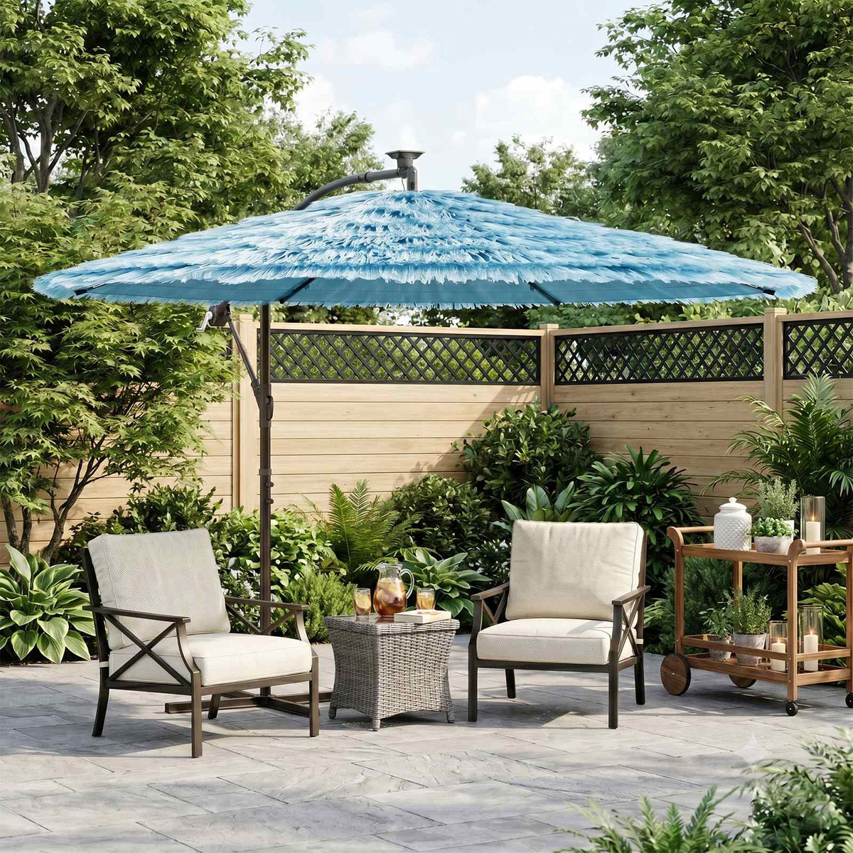 Outdoor umbrella with steel pole, blue, 290x290x238cm