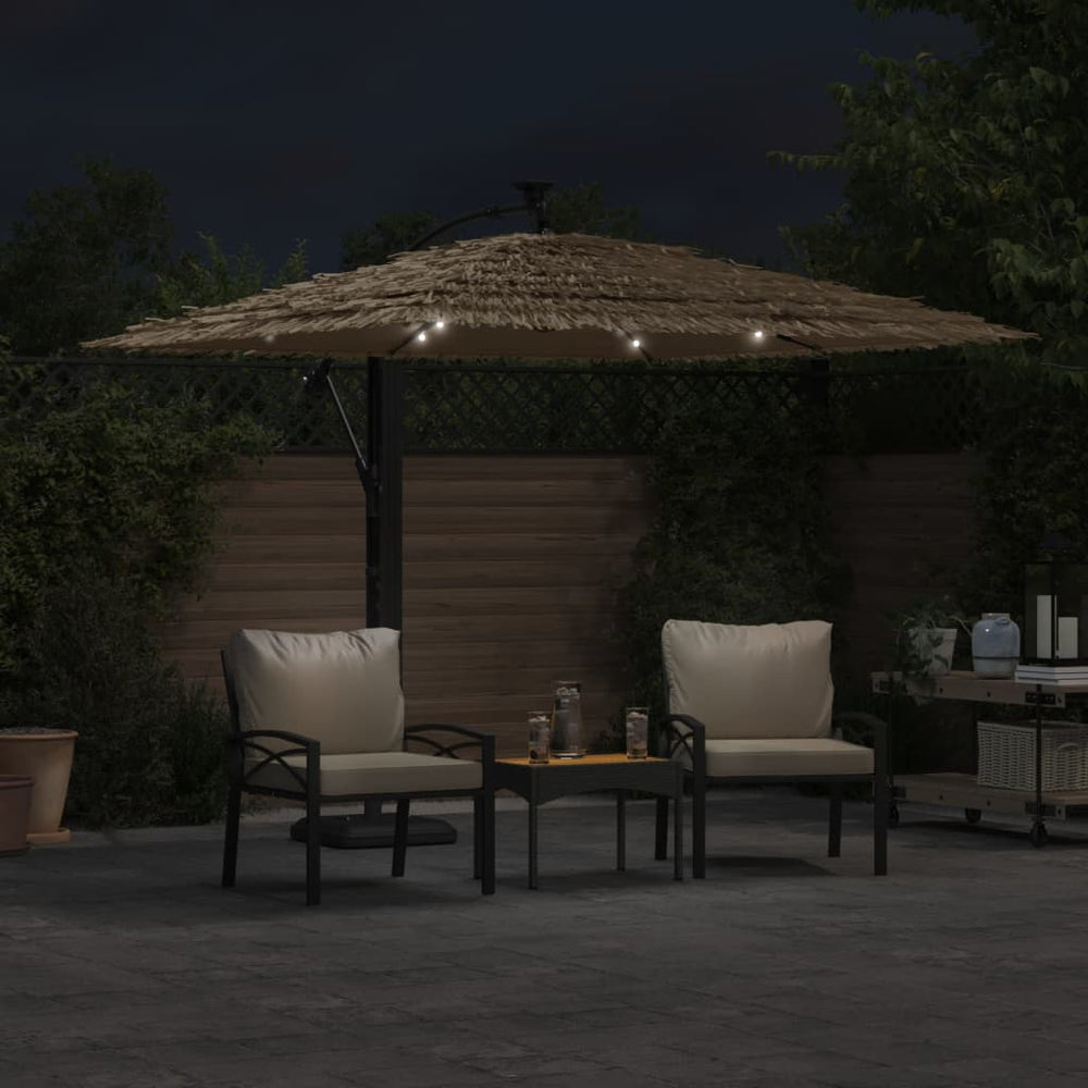 Parasol with LED/steel pole, brown, 246x246x230cm