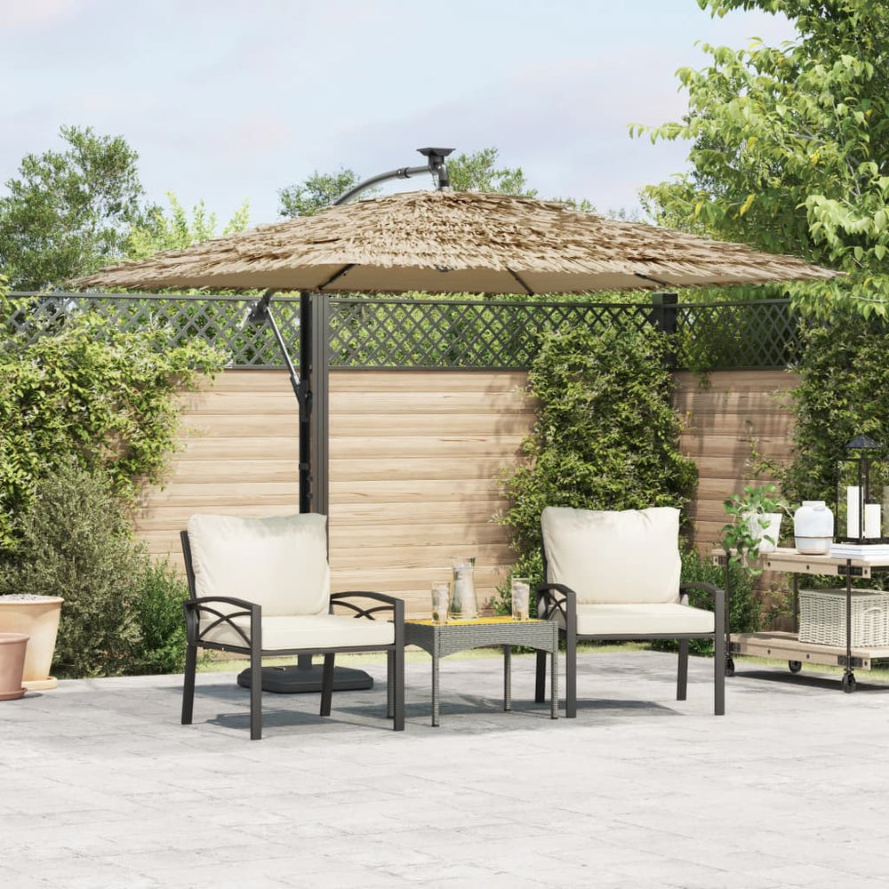 Parasol with LED/steel pole, brown, 246x246x230cm