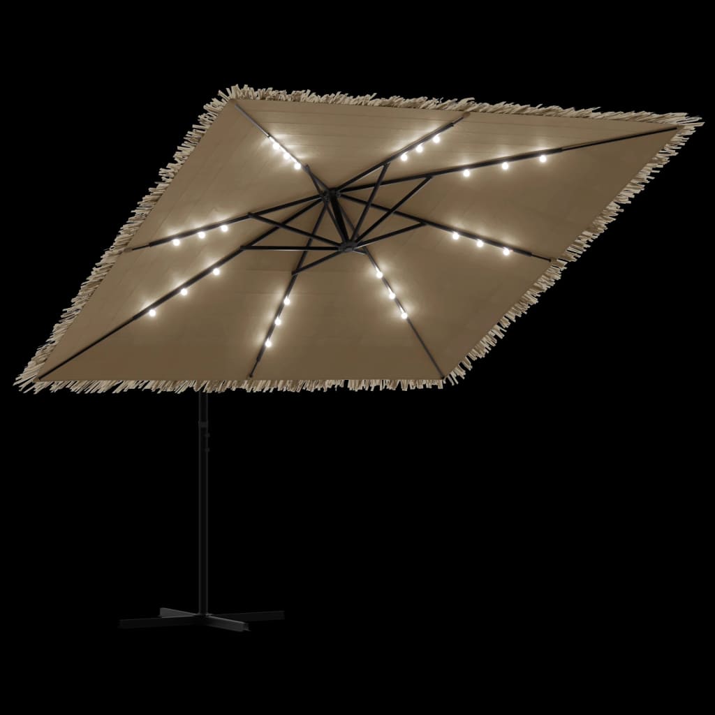 Sun Umbrella with LED/Steel Pole, Brown, 269x269x235cm
