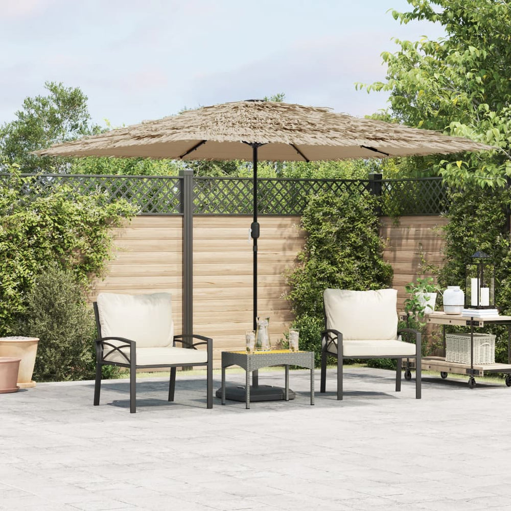 Sun parasol with LED/steel pole, brown, 290x290x238cm